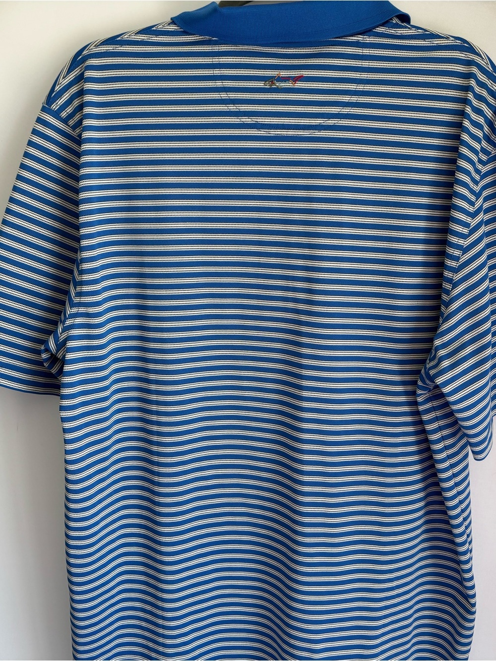Greg Norman Blue and White Striped Polo with Collar